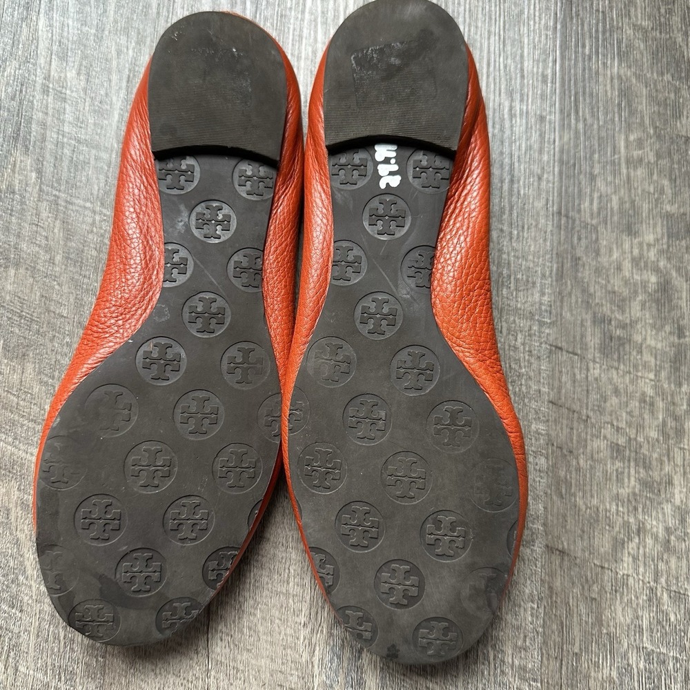 Tory Burch Burnt Orange Leather Logo Ballet Flats - Picture 5 of 5